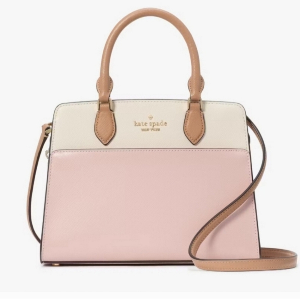 Kate Spade Pink and Cream Satchel with Gold-Tone Hardware